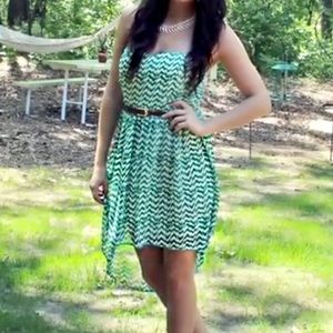 Windsor | Green/White Chevron High Low Dress